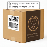 Cardboard box with Florinia branding and shipping information on a white background 3-Piece White Stoneware Planter Set with Fluted Design