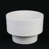 White cylindrical planter on a black background 3-Piece White Plastic Planter Pot Set – Modern Pedestal Base