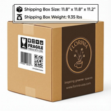 Florinia packaging box with dimensions and weight information on a white background 3-Piece White Stoneware Planter Pot Set with Vertical Line Texture