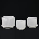 3-Piece White Stoneware Planter Pot Set with Ribbed Texture