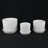 3-Piece White Stoneware Planter Pot Set with Soft Vertical Texture