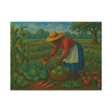 Gullah Geechee Vegetable Garden Folk Art Painting, African American Woman Harvesting