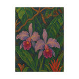 Gauguin Inspired Tropical Still Life with Cattleya Orchids and Bromeliads