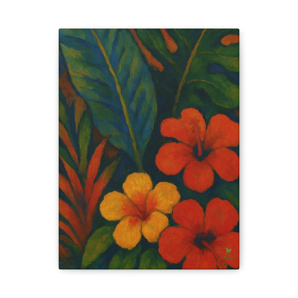 Gauguin Inspired Tropical Still Life with Hibiscus and Foliage