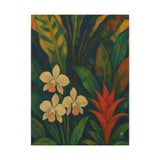 Gauguin Inspired Tropical Still Life with Orchids and Bromeliads