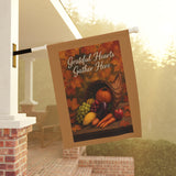 Grateful Hearts Gather Here Autumn Cornucopia Garden Flag