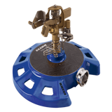Blue and bronze sprinkler on a white background