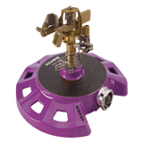 Purple and gold sprinkler with 'Dramm' branding on a white background