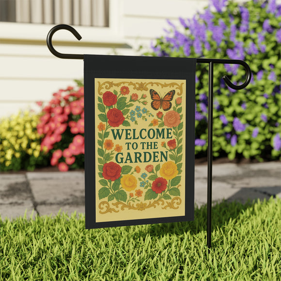 Victorian Garden Banner - Welcome to the Garden Flag, Floral Outdoor Decor, Spring Gardening Gift, Butterfly Garden Sign, Home & Patio Decor