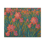Van Gogh Style Pink Iris Garden Painting, Impressionist Floral Wall Art
