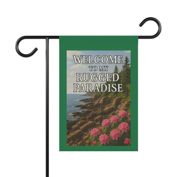 Welcome to My Rugged Paradise – Maine Coast Spring Garden Banner with Rhododendrons