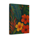 Gauguin Inspired Tropical Still Life with Hibiscus and Foliage