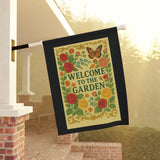 Victorian Garden Banner - Welcome to the Garden Flag, Floral Outdoor Decor, Spring Gardening Gift, Butterfly Garden Sign, Home & Patio Decor
