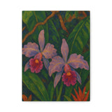 Gauguin Inspired Tropical Still Life with Cattleya Orchids and Bromeliads