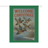 Welcome Christmas Wood Duck Garden Banner, Outdoor Flag, Holiday Yard Art, Duck Theme Garden Sign
