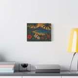 Gauguin Inspired Tropical Beach with Volcano and Exotic Flowers