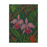 Gauguin Inspired Tropical Still Life with Cattleya Orchids and Bromeliads