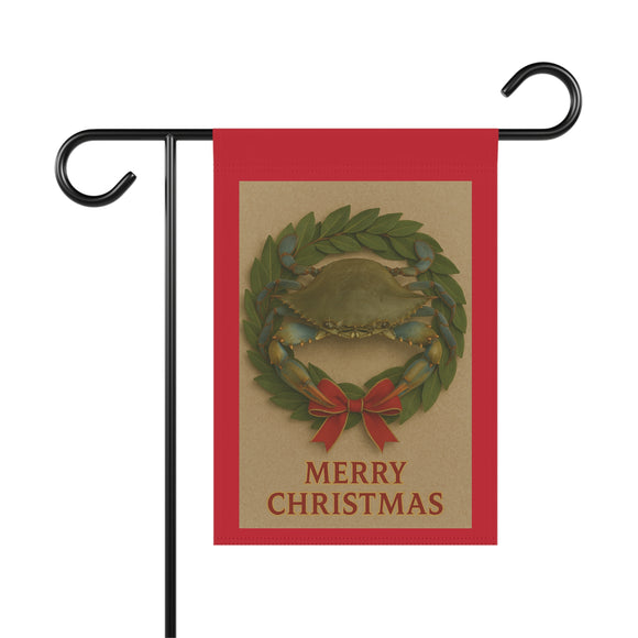 Merry Christmas, Blue Crab Wreath Garden Banner