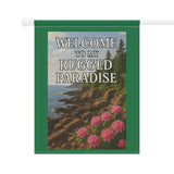 Welcome to My Rugged Paradise – Maine Coast Spring Garden Banner with Rhododendrons