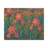 Van Gogh Style Pink Iris Garden Painting, Impressionist Floral Wall Art