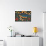 Gauguin Inspired Tropical Beach with Volcano and Exotic Flowers
