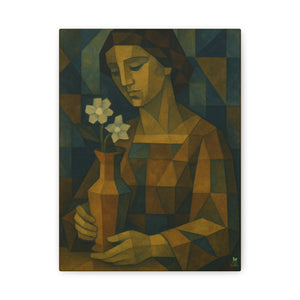 Cubist Woman with Flower Vase Abstract Art Print