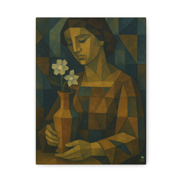 Cubist Woman with Flower Vase Abstract Art Print