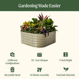 Gardening planter with text highlighting features on a white background