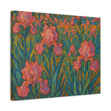Van Gogh Style Pink Iris Garden Painting, Impressionist Floral Wall Art
