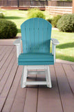 Teal and white chair on a wooden deck with grass and bushes in the background 2' Swivel Adirondack Chair - In Dining, Counter & Bar Heights