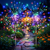 2 Pack Solar Garden Firework Lights – 105 LED Warm White / Multi, 8 Modes, Twinkling & Steady, IP65