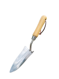 Gardening trowel with wooden handle on a white background