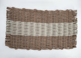 Woven mat with brown and beige stripes on a white background