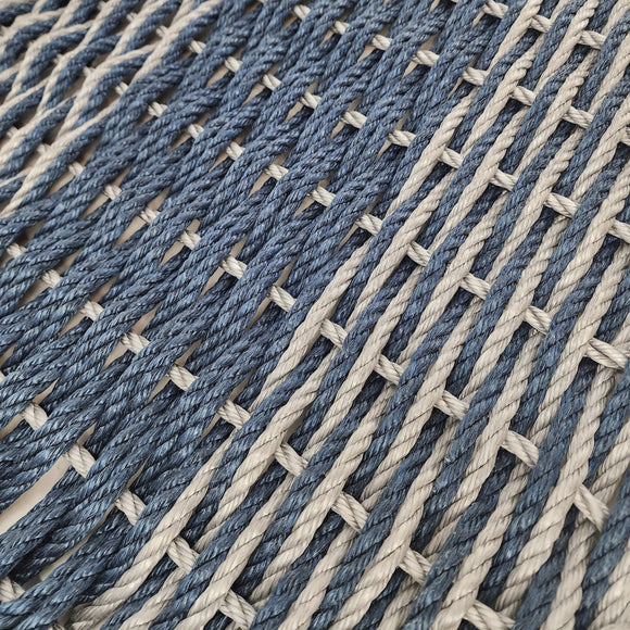 Close-up of blue and beige woven fabric