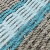 Close-up of textured ropes in gray, turquoise, and light blue.