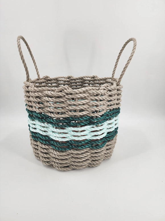 Authentic Maine Lobster Rope Storage Basket Tan and Seafoam - FREE SHIPPING