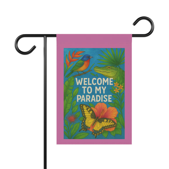 Welcome to My Paradise – South Florida Garden Banner, Colorful Outdoor Decor, Tropical Flag for Home, Vibrant Yard Sign, Perfect for Summer Celebrations