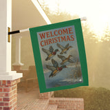 Welcome Christmas Wood Duck Garden Banner, Outdoor Flag, Holiday Yard Art, Duck Theme Garden Sign