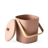 Brown Astrik Compost Bin with wooden handle and lid on a white background