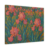 Van Gogh Style Pink Iris Garden Painting, Impressionist Floral Wall Art