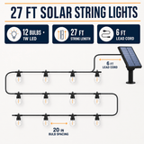 27 Ft Solar LED Outdoor String Lights – 1W Retro Edison Globe Bulbs Waterproof - 27 Ft Bistro Lights