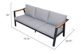 Nova 4-Piece Aluminum & Teak Sofa Set with Stationary Chairs