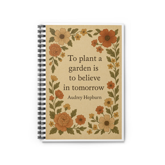 Vintage-Style Garden Dreams Journal – Cottagecore Floral Spiral Notebook with Audrey Hepburn Quote