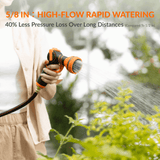Person using a high-flow rapid watering hose to water plants outdoors.