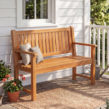 2-Seater Wooden Outdoor Bench with Backrest and Armrests