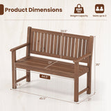 2-Seater Wooden Outdoor Bench with Backrest and Armrests