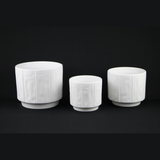  3-Piece White Stoneware Planter Pot Set with Soft Vertical Texture