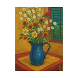 Gullah Geechee Folk Art Still Life, Wildflower Bouquet with Lunaria and Clover in Enamel Pitcher