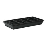 Black plastic seedling tray on a white background