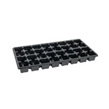 Black plastic seedling tray on a white background